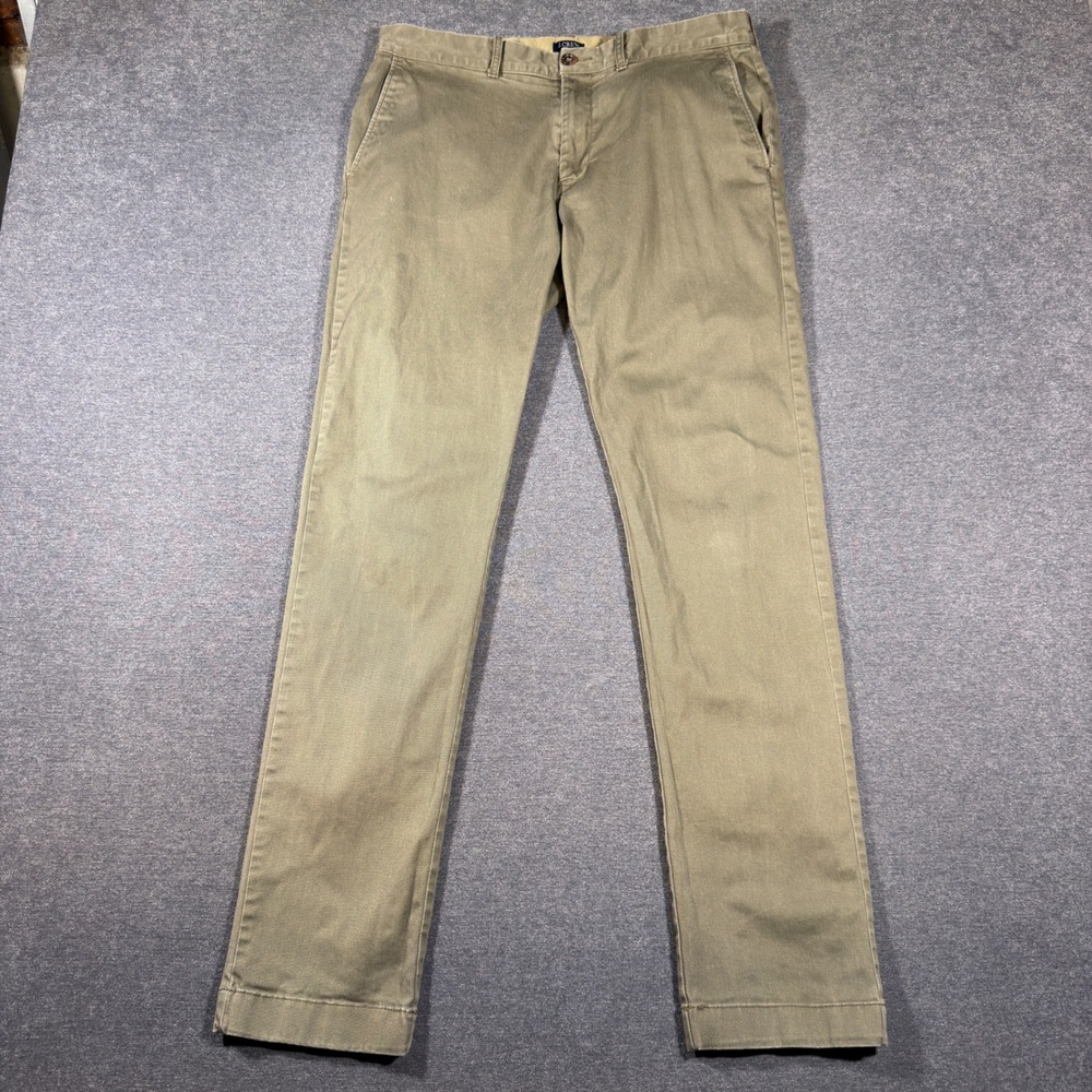 J.Crew Chino Pants Mens 32x34 Green Slim Flex Cotton Stretch Casual Trousers